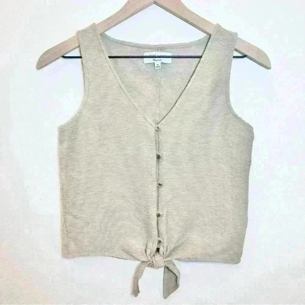 Madewell Women’s Texture & Thread Button Front Tie Tank Top Size X-Small